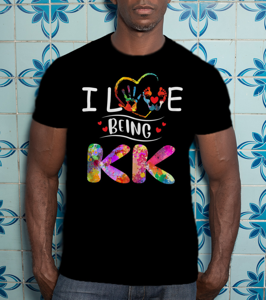 I Love Being KK Colorful Handprint Heart Grandma T-Shirt