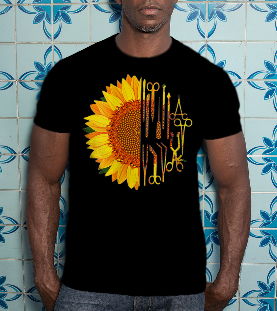 Scrub Tech Surgeon Surgical Instruments Sunflower Hybrid T-Shirt