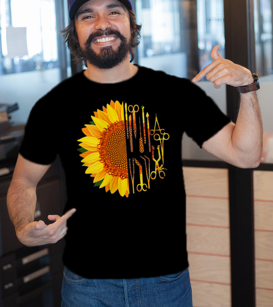 Scrub Tech Surgeon Surgical Instruments Sunflower Hybrid T-Shirt