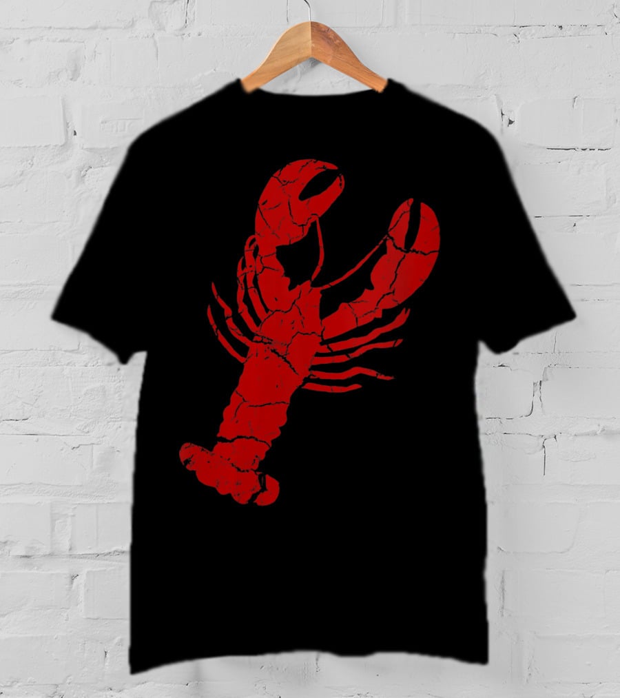 Vintage Lobster Print Red Cracked T-Shirt