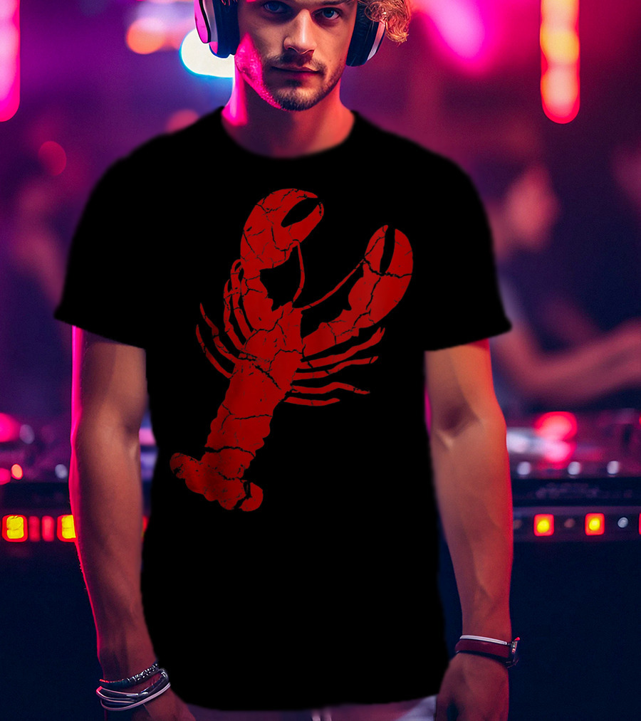 Vintage Lobster Print Red Cracked T-Shirt