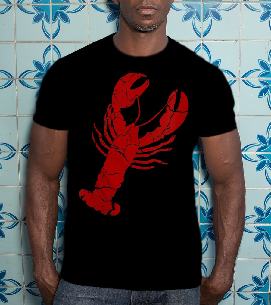 Vintage Lobster Print Red Cracked T-Shirt