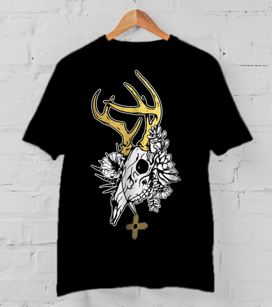 Zia Symbol With Deer Skull And Succulents Southwest Native T-Shirt