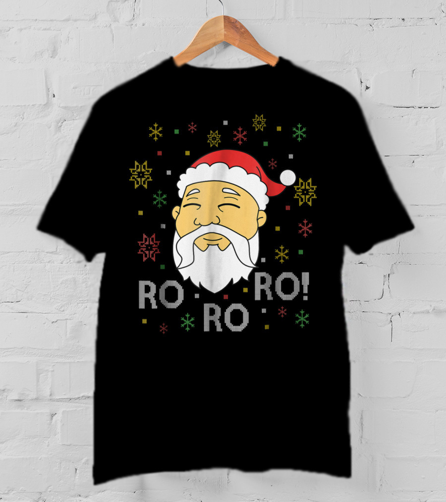 Asian Santa Claus Ro Ro Ro Funny Christmas Face With Snowflakes T-Shirt
