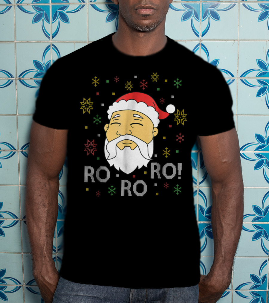 Asian Santa Claus Ro Ro Ro Funny Christmas Face With Snowflakes T-Shirt