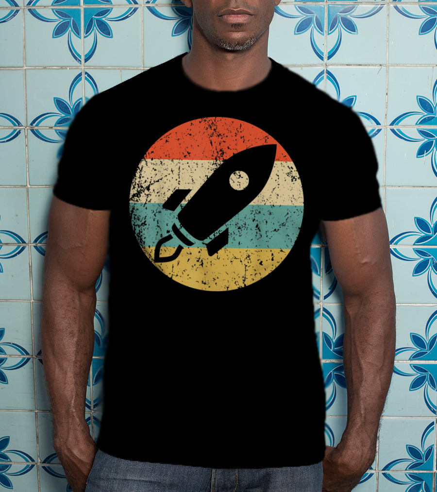 Astronau Vintage Space Ship Retro Rocket Stripes T-Shirt