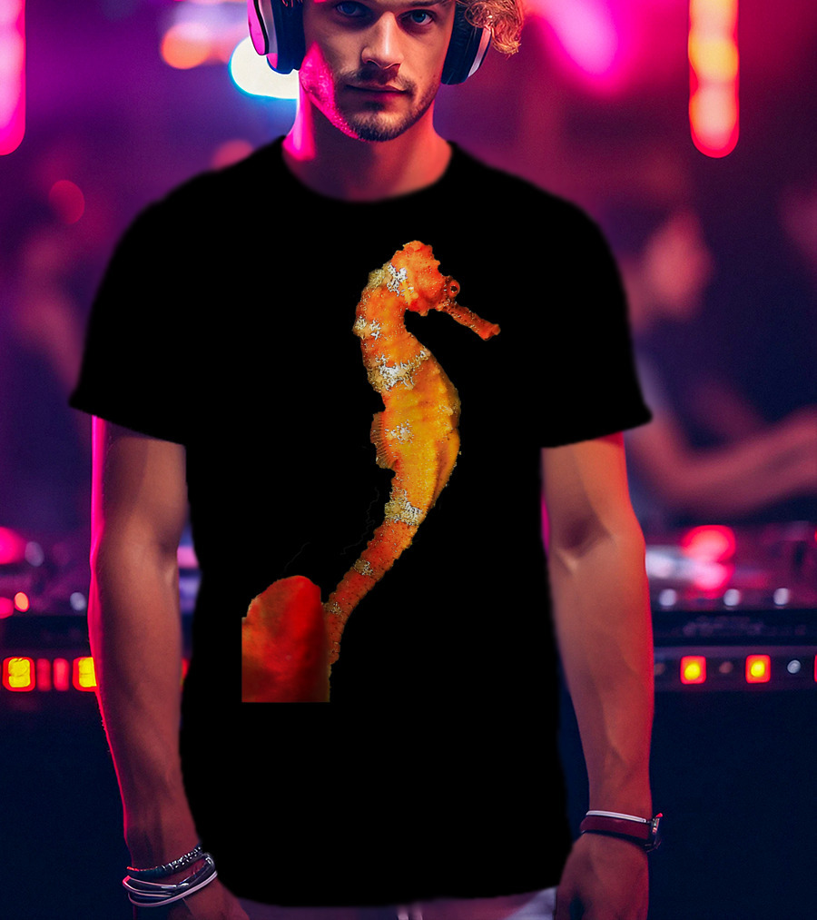 Beautiful Orange And Yellow Swimming Seahorse Figure T-Shirt