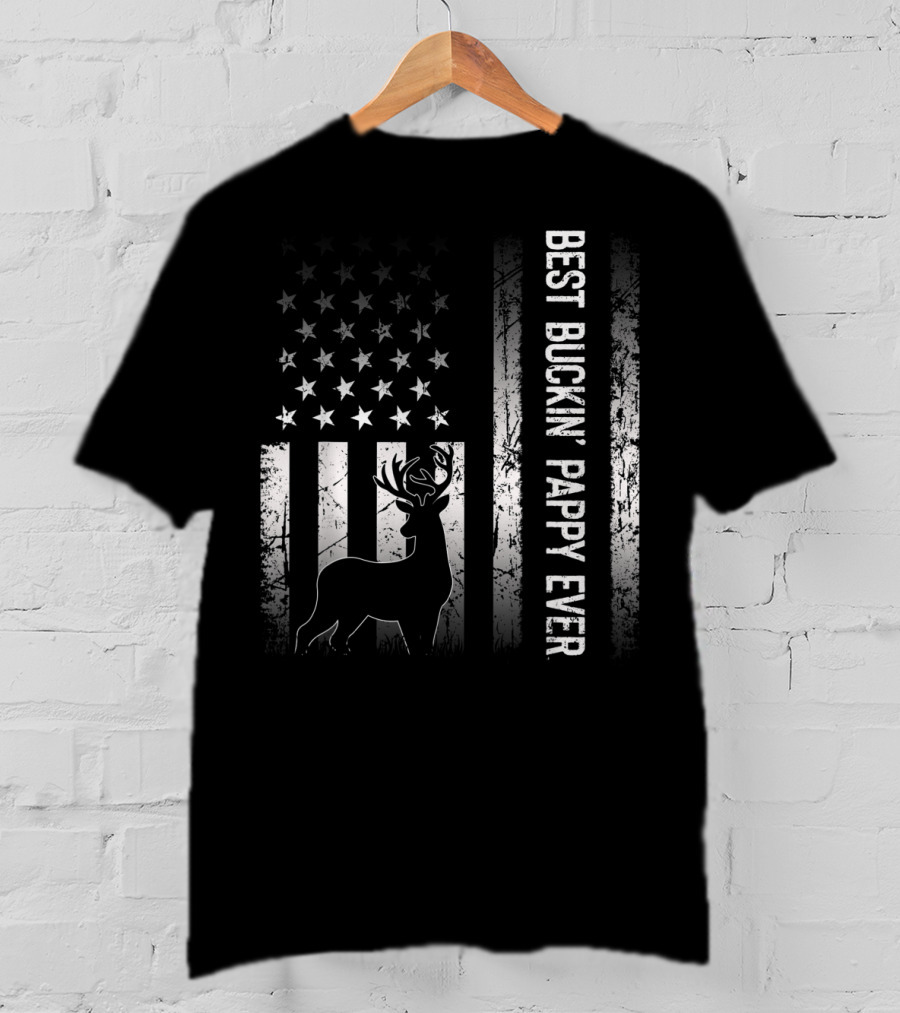 Best Buckin' Pappy Ever Patriotic Deer American Flag T-Shirt