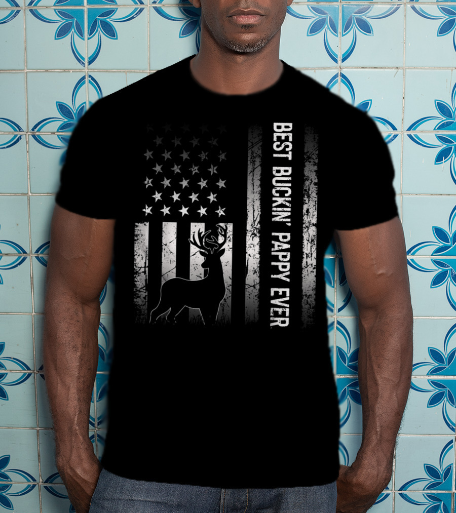 Best Buckin' Pappy Ever Patriotic Deer American Flag T-Shirt