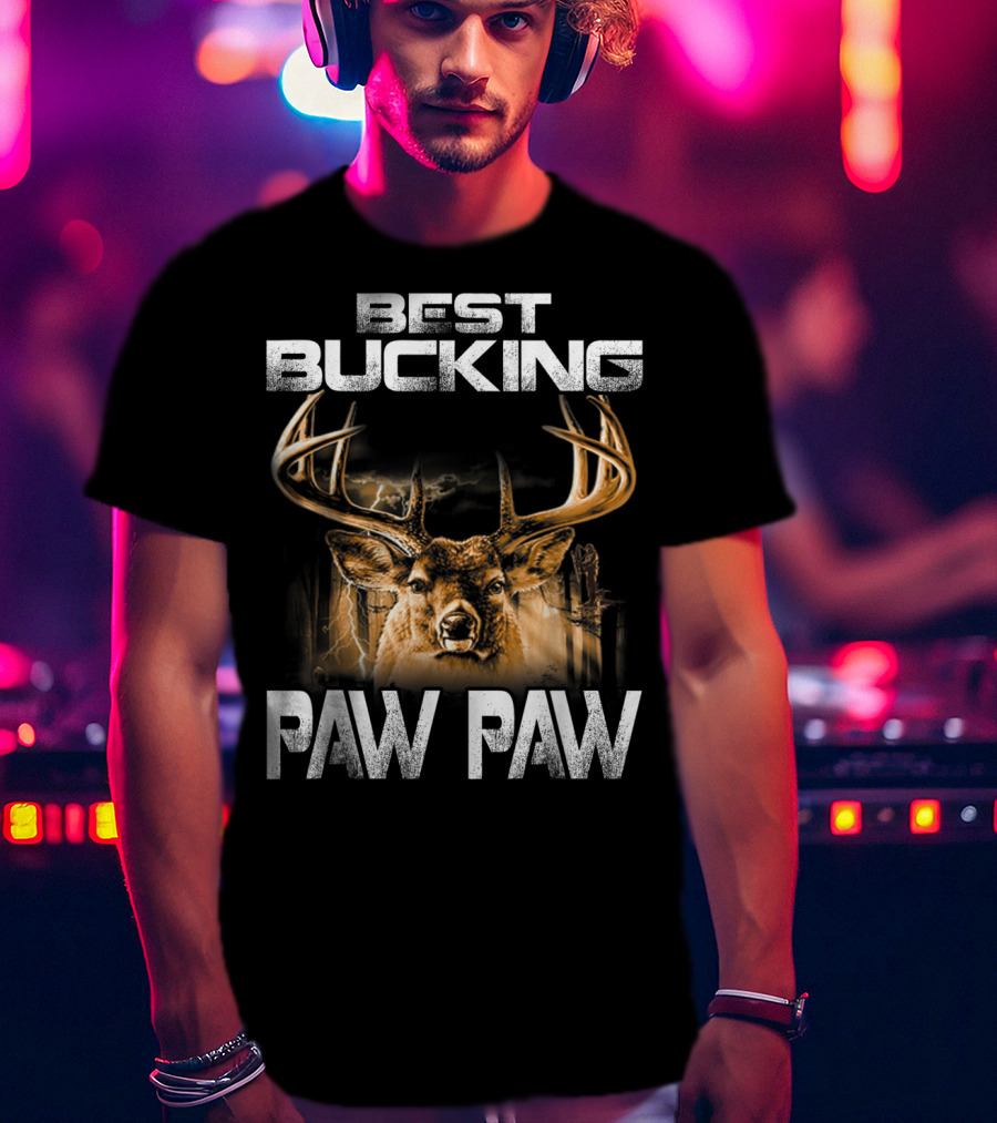 Best Bucking Paw Paw Funny Hunting Father's Deer Head Antlers T-Shirt