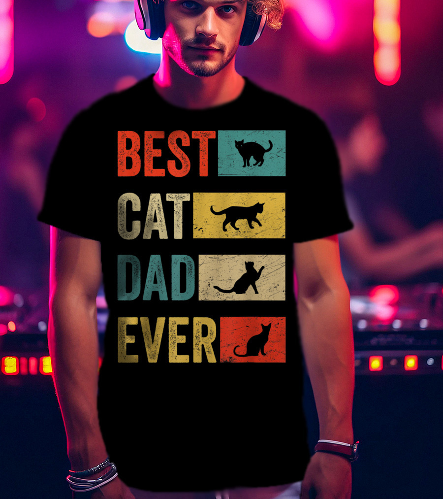 Best Cat Dad Ever Cat Lovers Colorful Cat T-Shirt