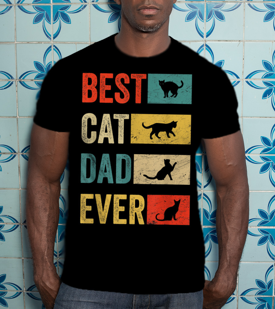 Best Cat Dad Ever Cat Lovers Colorful Cat T-Shirt