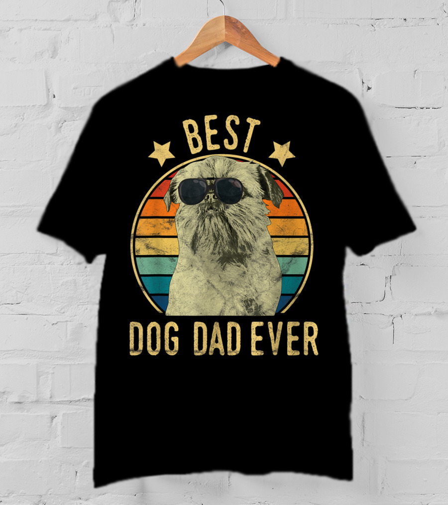 Best Dog Dad Ever Brussels Griffon Father's Retro Dog Sunglasses T-Shirt