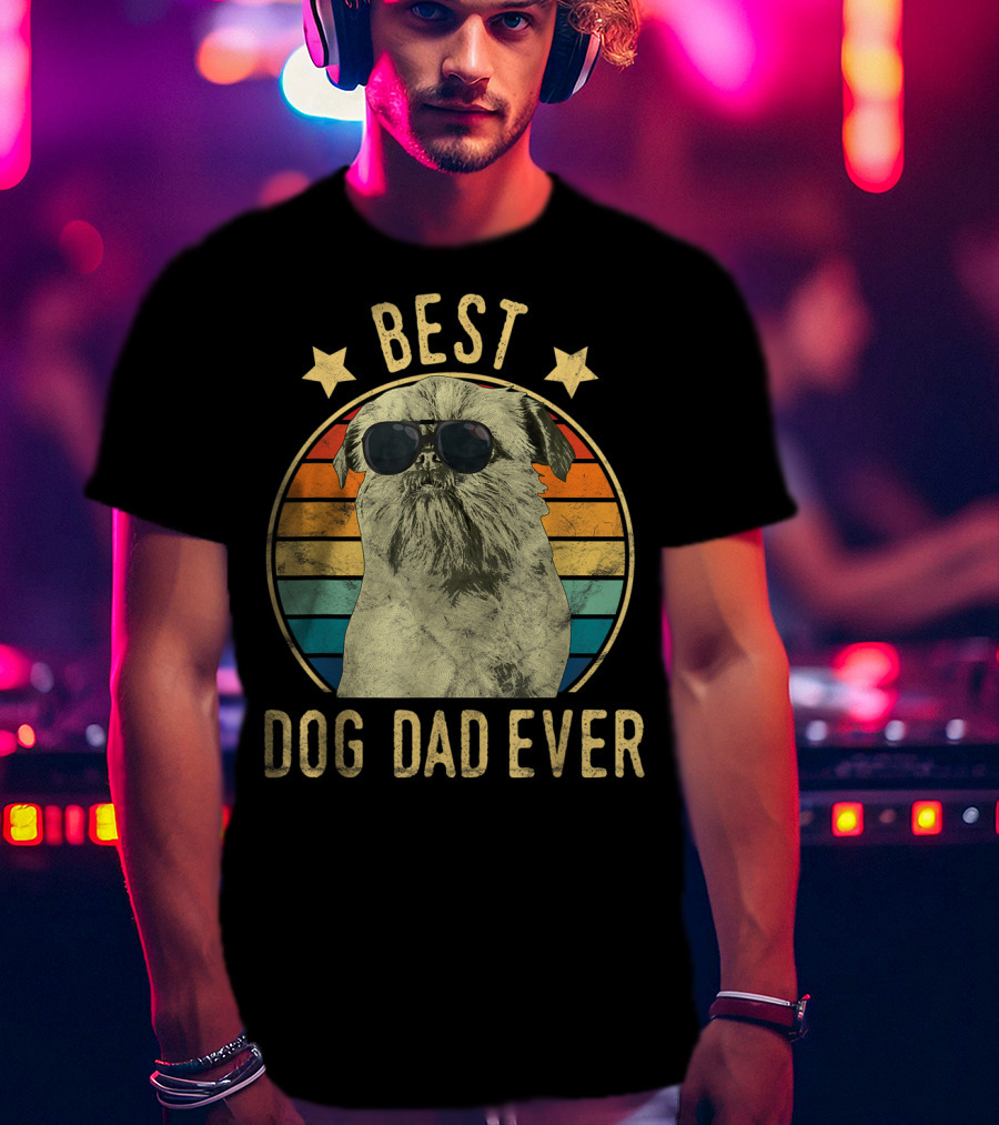 Best Dog Dad Ever Brussels Griffon Father's Retro Dog Sunglasses T-Shirt