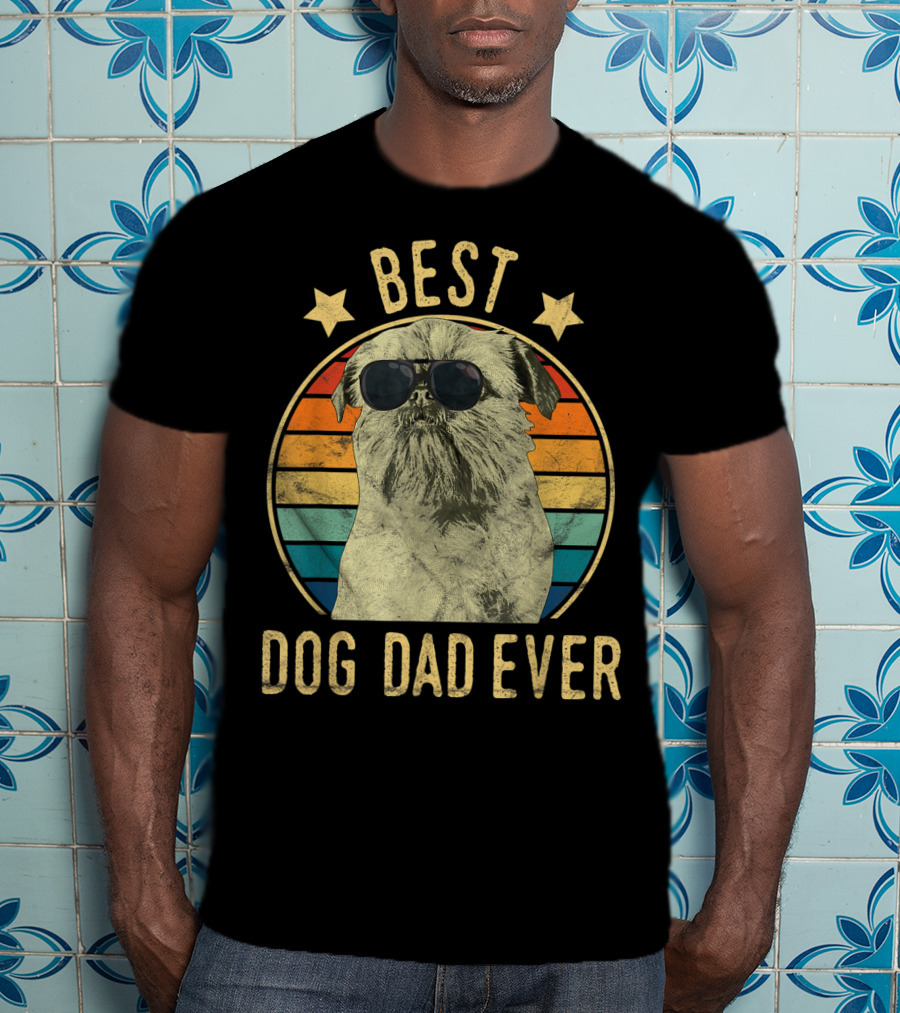 Best Dog Dad Ever Brussels Griffon Father's Retro Dog Sunglasses T-Shirt