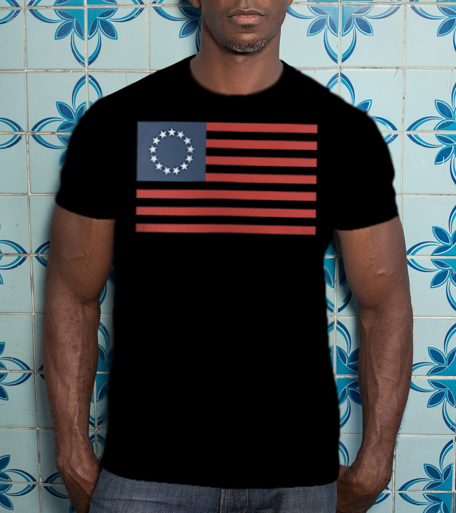 Betsy Ross American Revolution Faded Thirteen Stars Flag T-Shirt