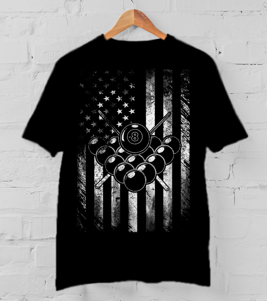 American Flag Billiards Player Pool 8 Ball T-Shirt