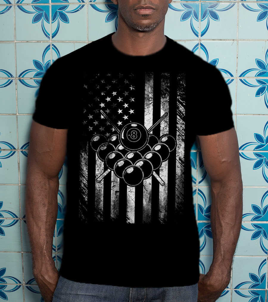American Flag Billiards Player Pool 8 Ball T-Shirt