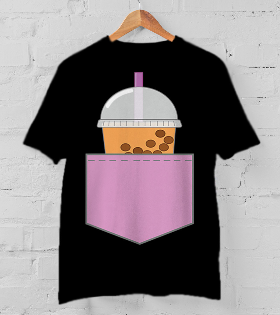 Bubble Tea Boba Cup In Pink Pocket T-Shirt