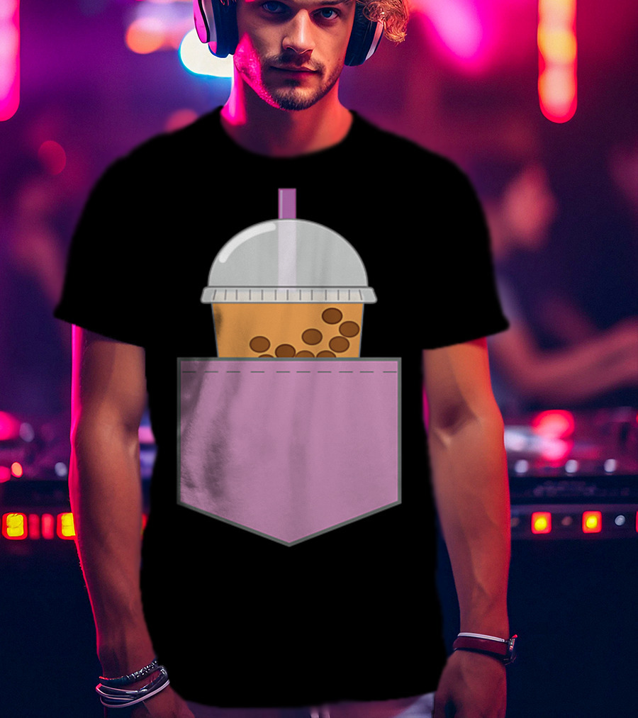 Bubble Tea Boba Cup In Pink Pocket T-Shirt