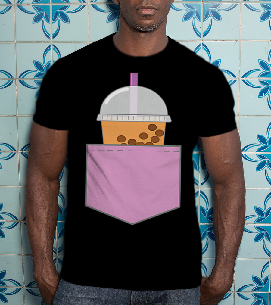 Bubble Tea Boba Cup In Pink Pocket T-Shirt