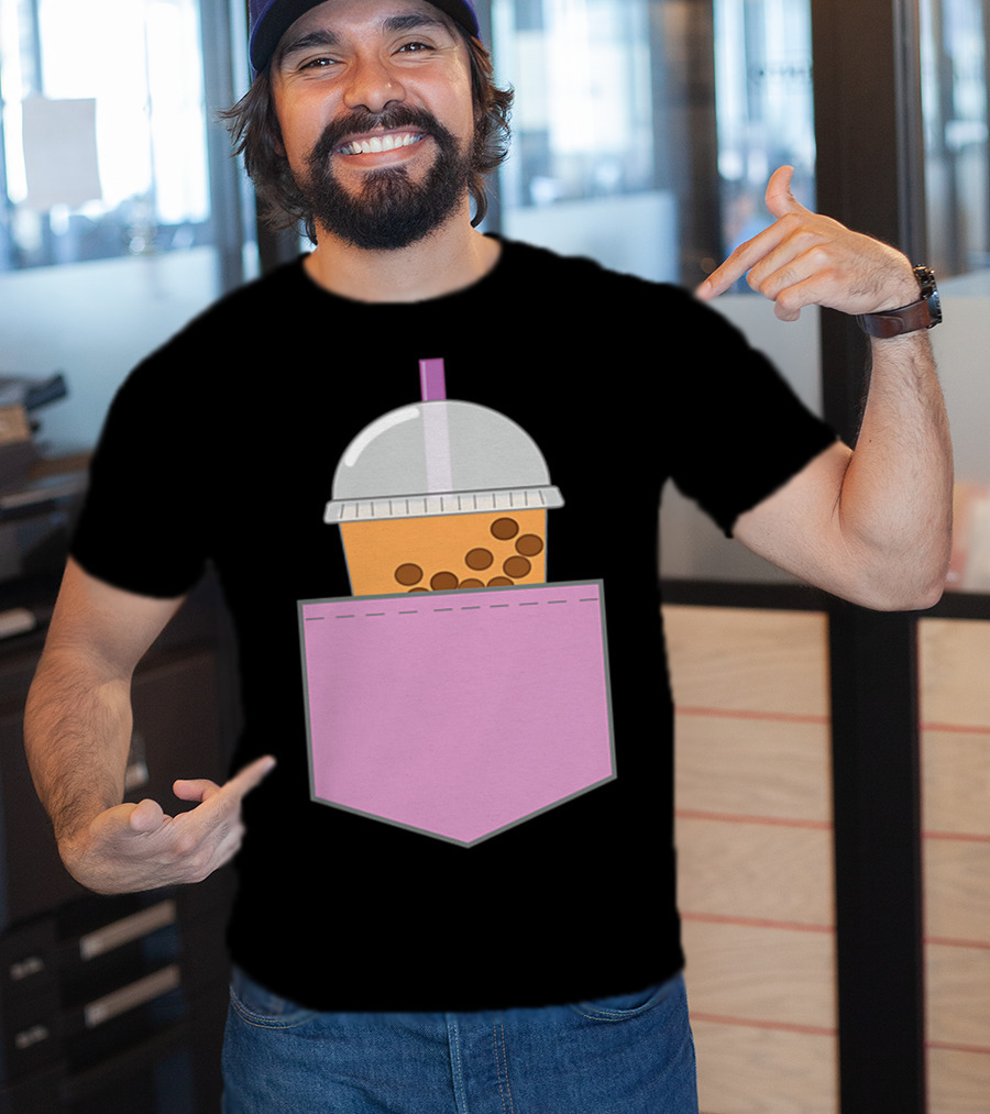 Bubble Tea Boba Cup In Pink Pocket T-Shirt