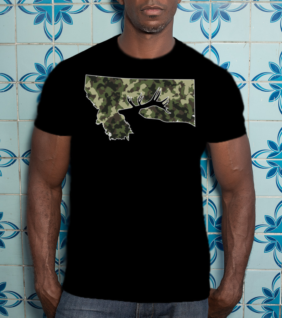 Camouflage Montana State Elk Hunting T-Shirt