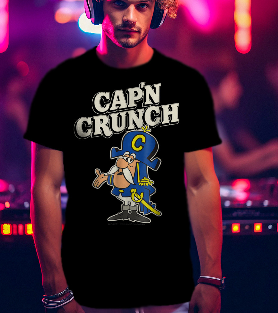 Cap'n Crunch Cap'n Blue Hat Yellow Accents Classic Cereal Character T-Shirt