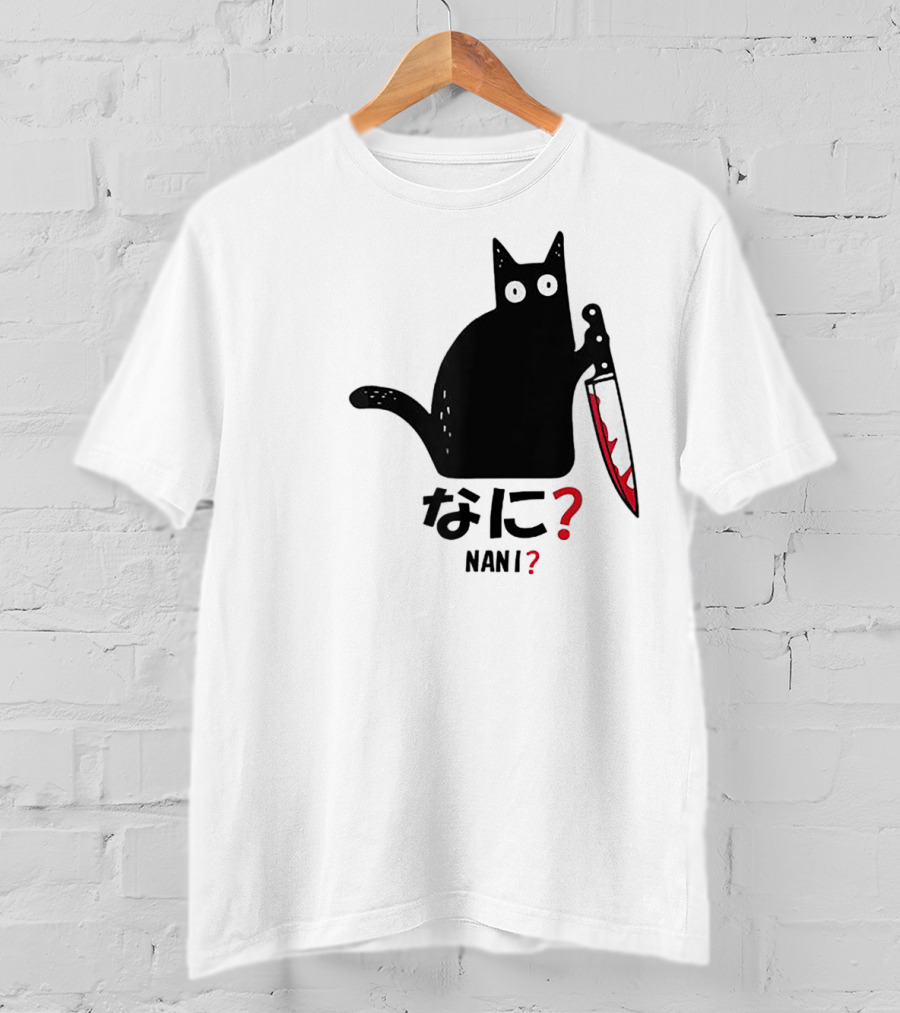 Nani What Murderous Black Cat With Knife Kanji T-Shirt