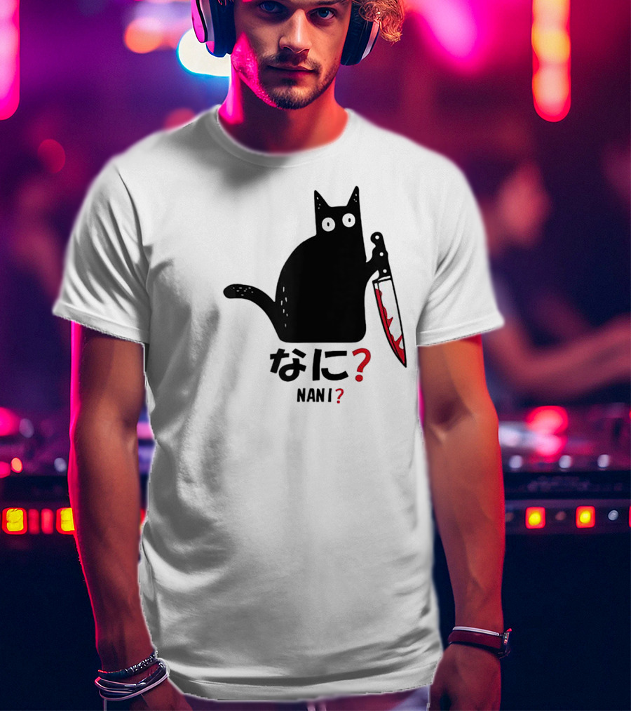 Nani What Murderous Black Cat With Knife Kanji T-Shirt