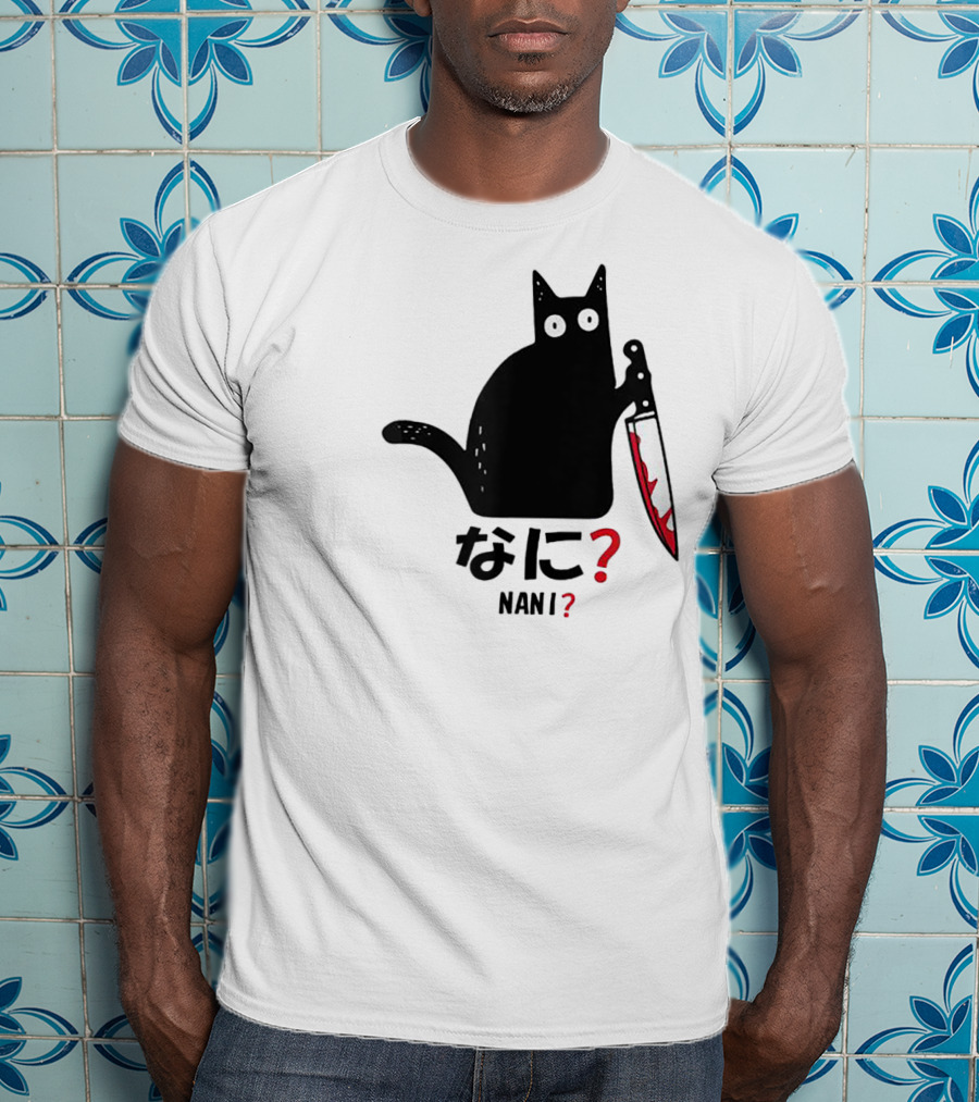 Nani What Murderous Black Cat With Knife Kanji T-Shirt