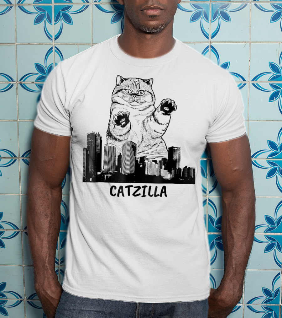Catzilla Kitty Cat Pop Culture Cityscape Monster Kitty T-Shirt