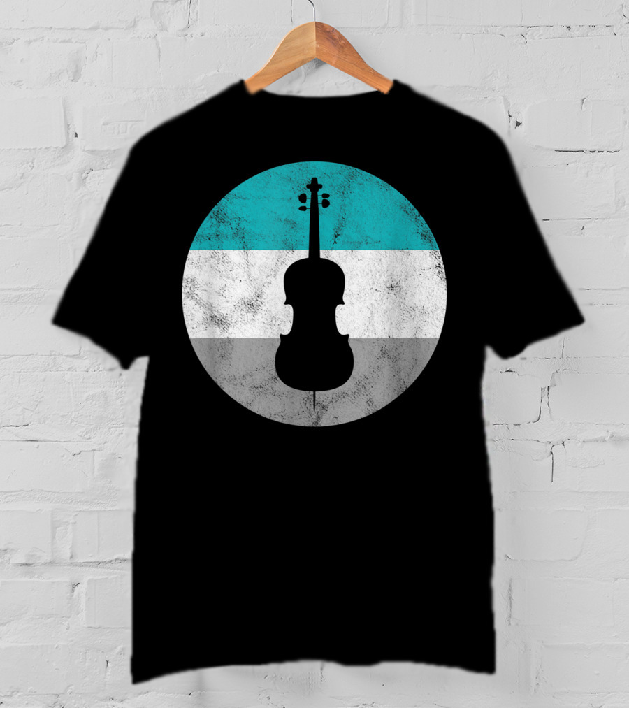 Cello Silhouette With Teal White Gray Circle Background T-Shirt
