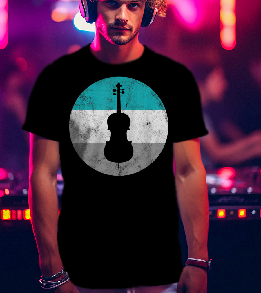 Cello Silhouette With Teal White Gray Circle Background T-Shirt