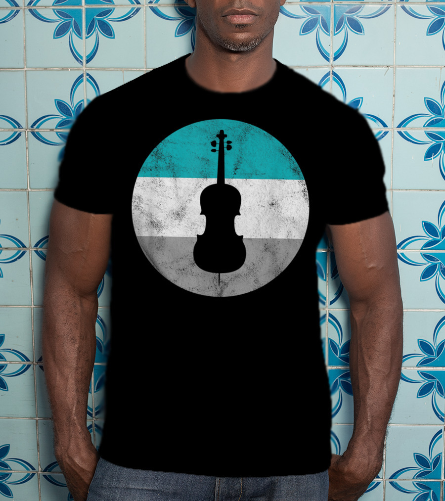 Cello Silhouette With Teal White Gray Circle Background T-Shirt