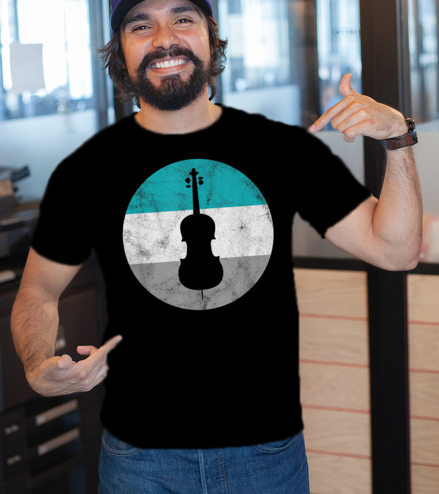 Cello Silhouette With Teal White Gray Circle Background T-Shirt