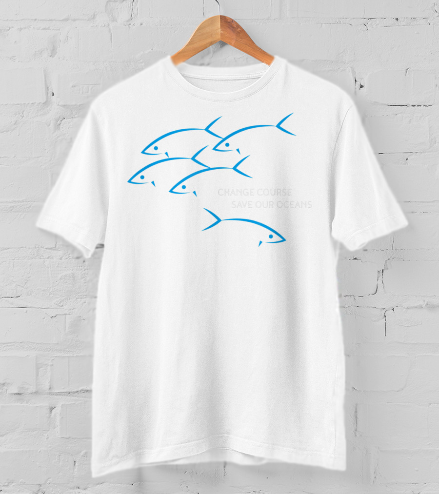 Change Course Save Our Oceans Fish Outline In Blue T-Shirt