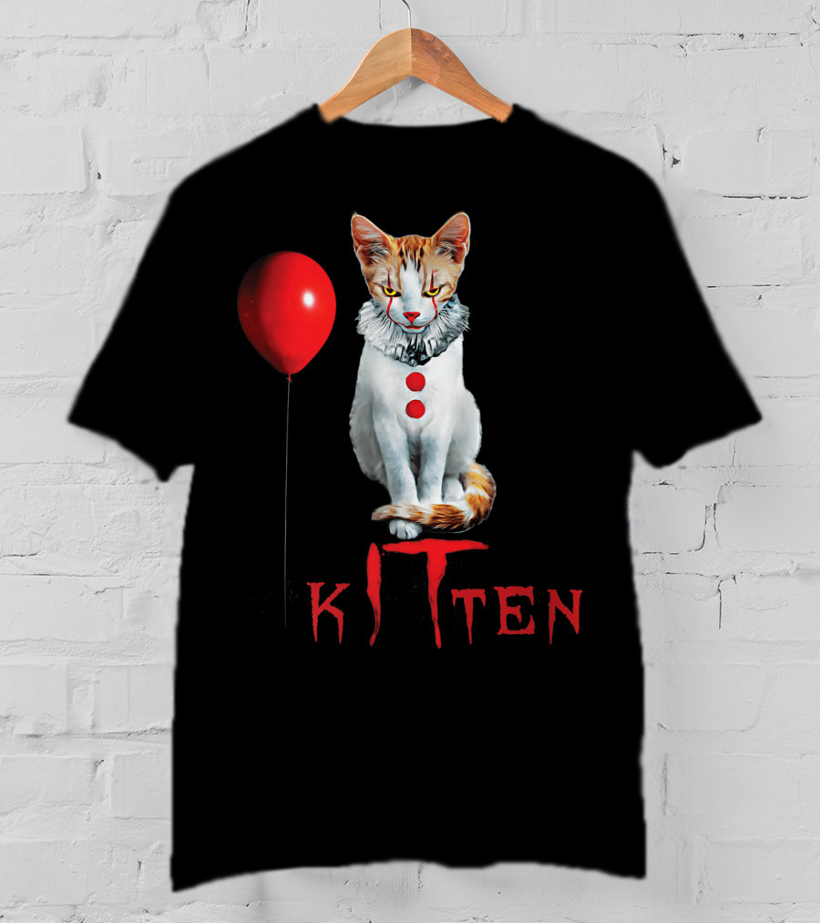 Pennywise Clown Cat Kitten With Red Balloon T-Shirt