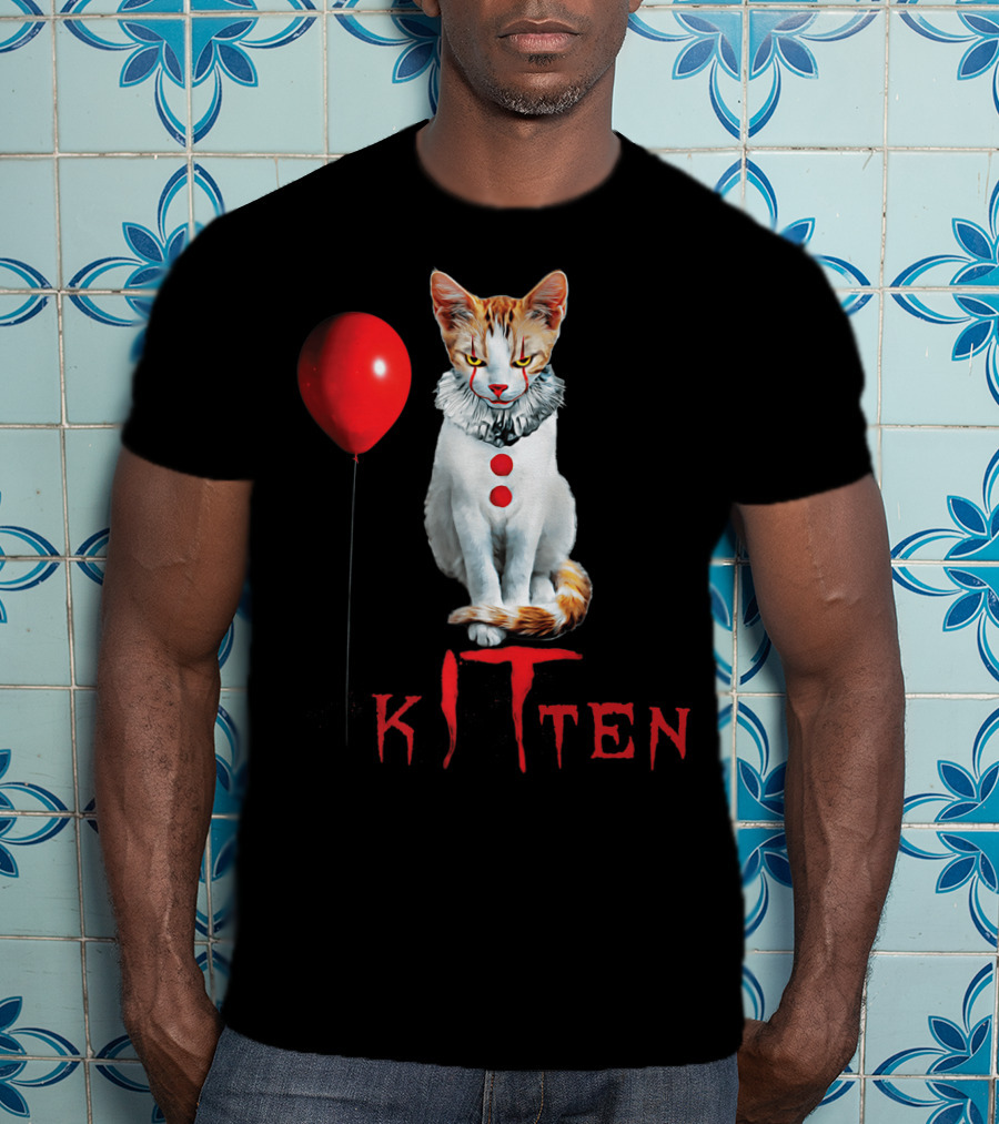 Pennywise Clown Cat Kitten With Red Balloon T-Shirt