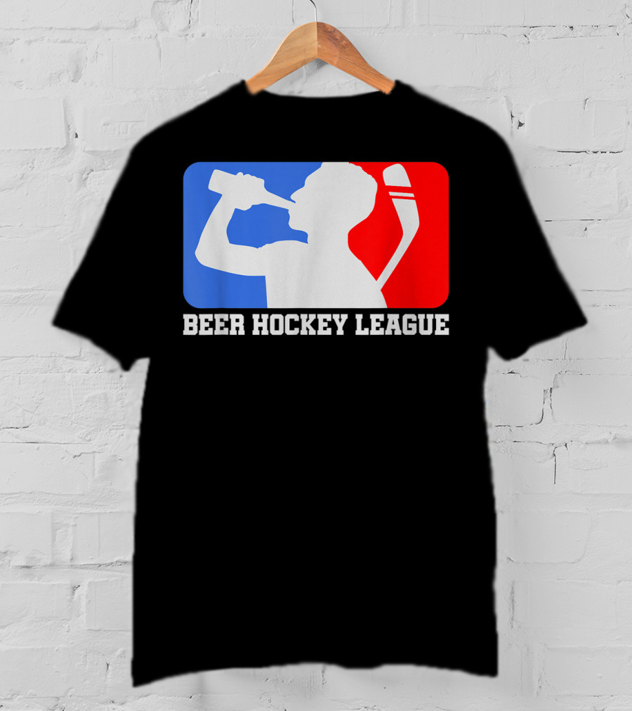 Beer Hockey League Icehockey Drinking Silhouette In Red White And Blue T-Shirt