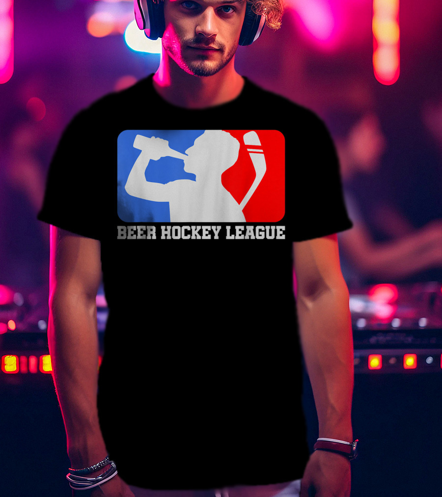 Beer Hockey League Icehockey Drinking Silhouette In Red White And Blue T-Shirt