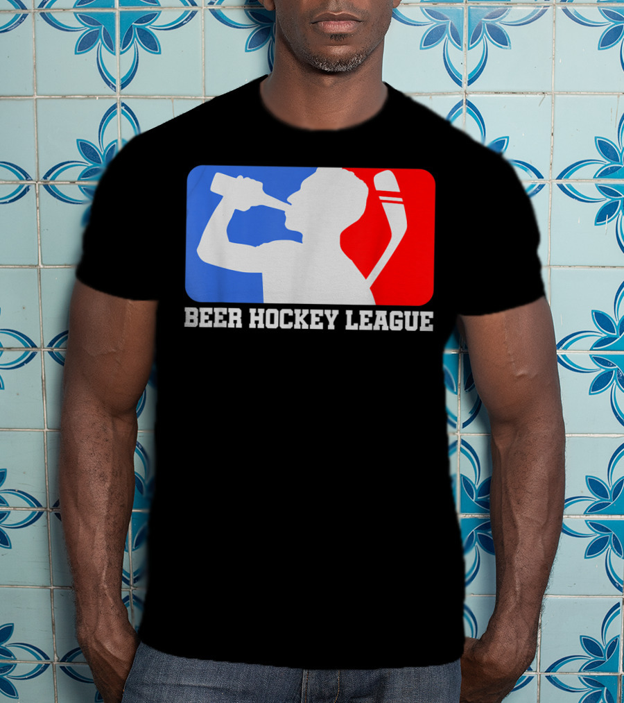 Beer Hockey League Icehockey Drinking Silhouette In Red White And Blue T-Shirt