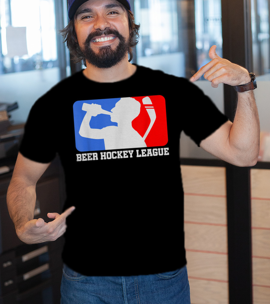 Beer Hockey League Icehockey Drinking Silhouette In Red White And Blue T-Shirt