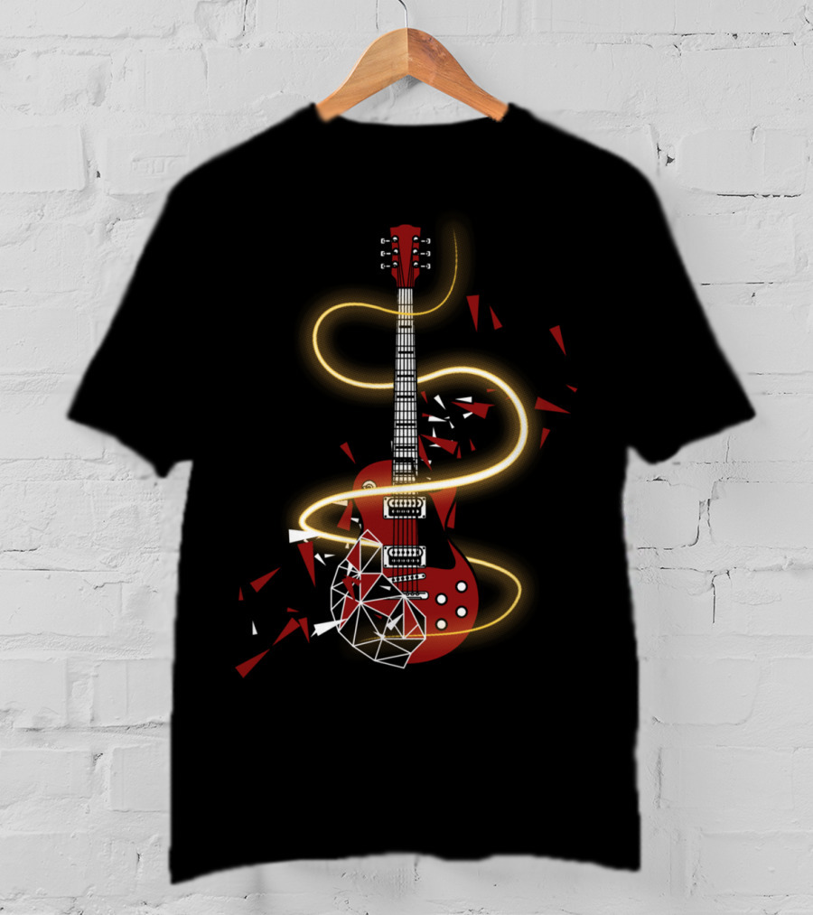 Cool Electric Guitar Fractured Red Glow Strings For Guitarists T-Shirt