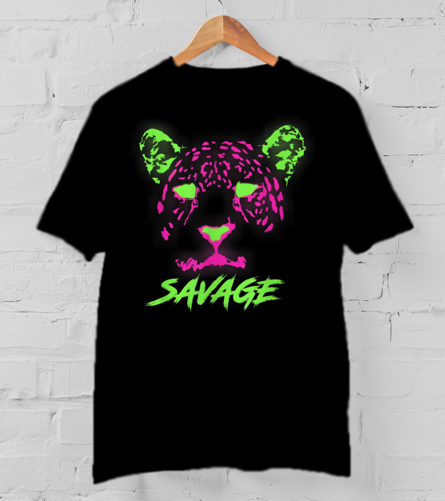Savage Neon Glow Leopard Fluorescent Critical Nerd T-Shirt