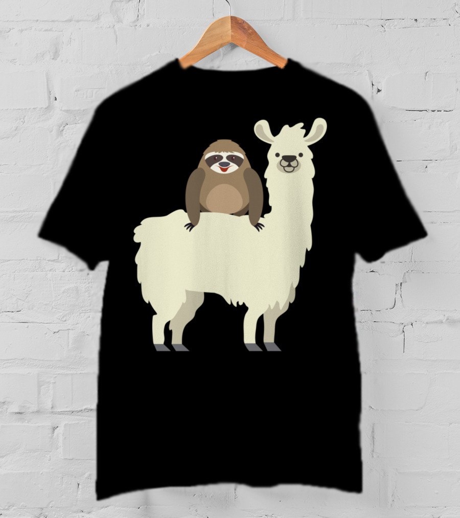 Cute Funny Sloth On Llama T-Shirt