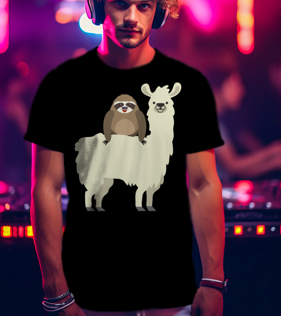 Cute Funny Sloth On Llama T-Shirt