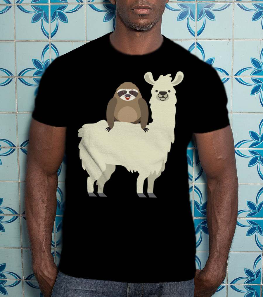 Cute Funny Sloth On Llama T-Shirt