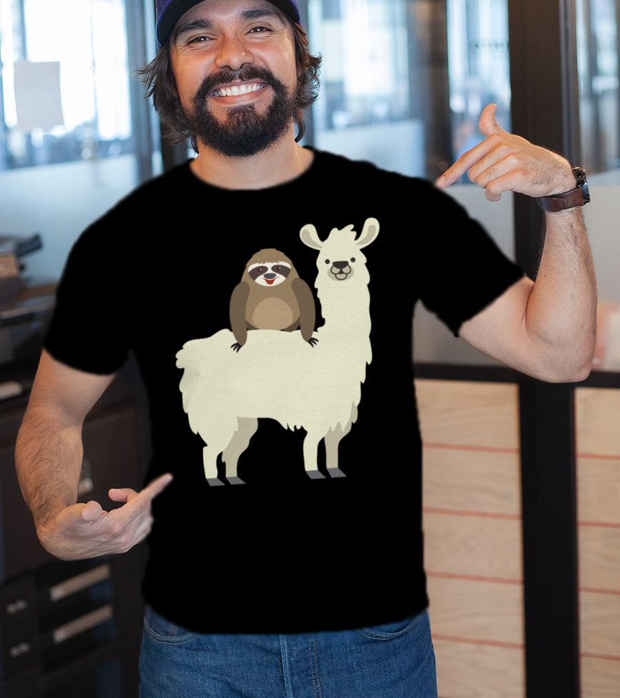 Cute Funny Sloth On Llama T-Shirt
