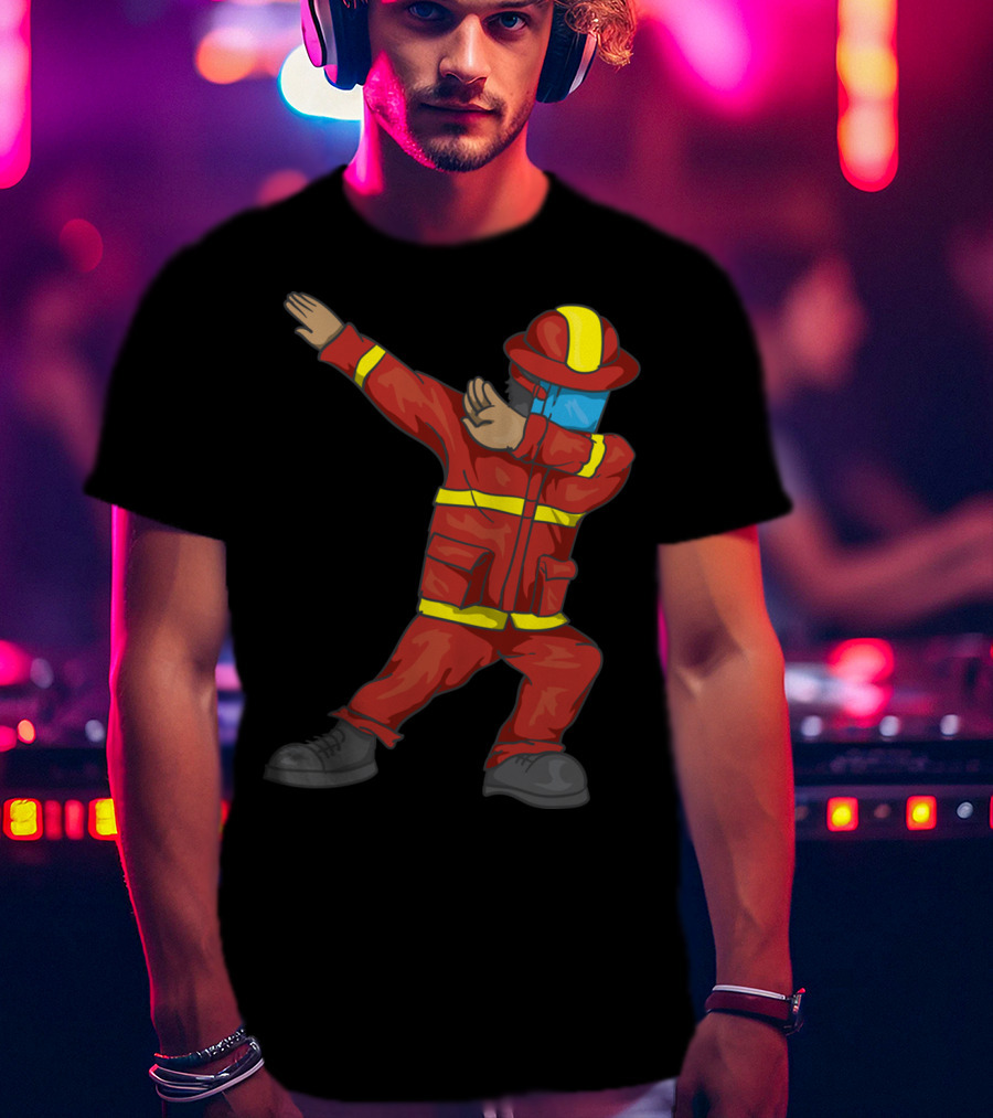 Dabbing Firefighter Cute Dancing Firefighter Red T-Shirt